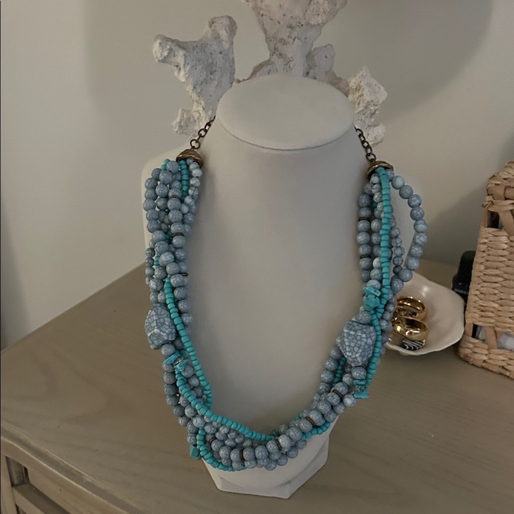 Turquoise and Gray Beaded Necklace